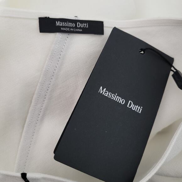 Massimo Dutti Linen Blend Midi Dress M White Short Sleeve Flowing Vacation Chic - Picture 7 of 13